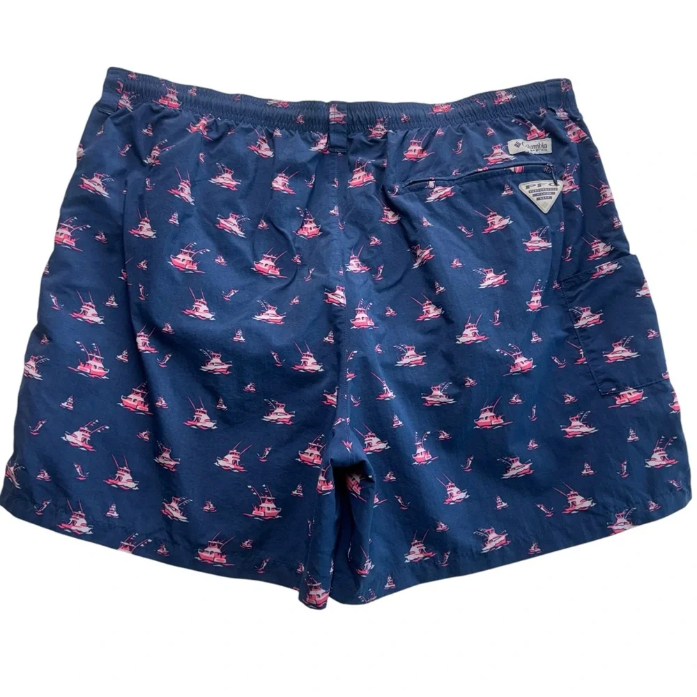 Columbia PFG Blue w/ Pink Sail Boats Swim Trunks Fishing Mesh Shorts Men XXL 134